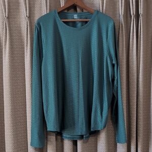 Women's Size 2X Vively Teal Textured Long Sleeve Athletic Tunic Top